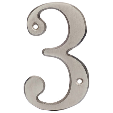4 In. House Number 3, Solid Brass