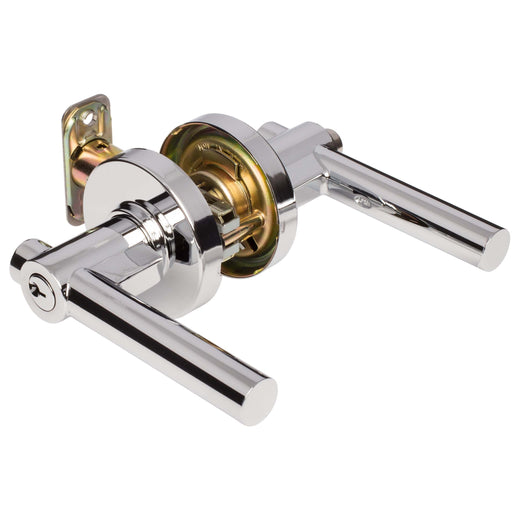 Image Of Door Lever Set Keyed / Entry Function Contemporary Style Riley Collection - Chrome Finish - Harney Hardware