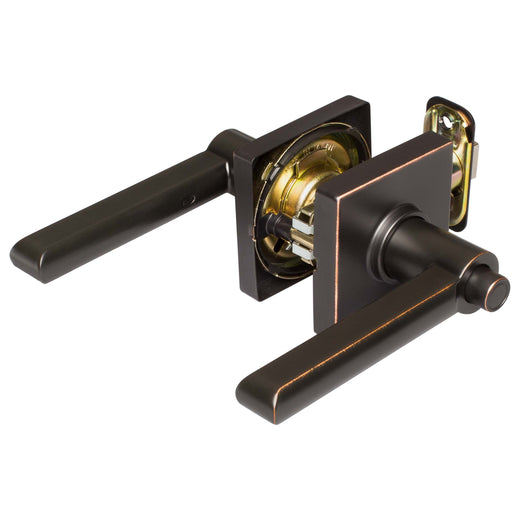 Image Of Door Lever Set Bed / Bath / Privacy Function Contemporary Style Harper Collection - Venetian Bronze Finish - Harney Hardware