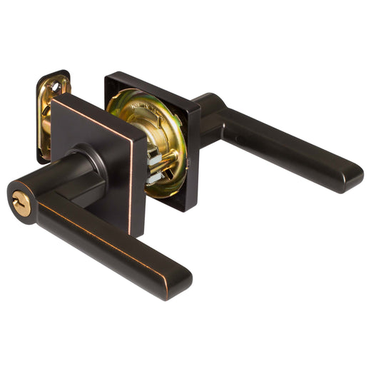 Image Of Door Lever Set Keyed / Entry Function Contemporary Style Harper Collection - Venetian Bronze Finish - Harney Hardware