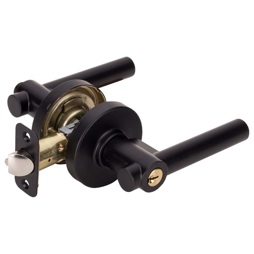 Image Of Door Lever Set Keyed / Entry Function Contemporary Style Riley Collection - Matte Black Finish - Harney Hardware