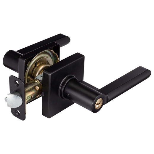 Image Of Door Lever Set Keyed / Entry Function Contemporary Style Harper Collection - Matte Black Finish - Harney Hardware