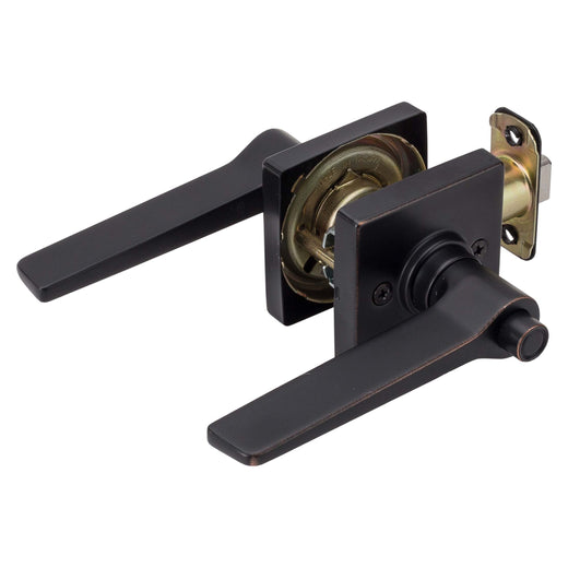 Image Of Door Lever Set Bed / Bath / Privacy Function Contemporary Style Palm Collection - Venetian Bronze Finish - Harney Hardware