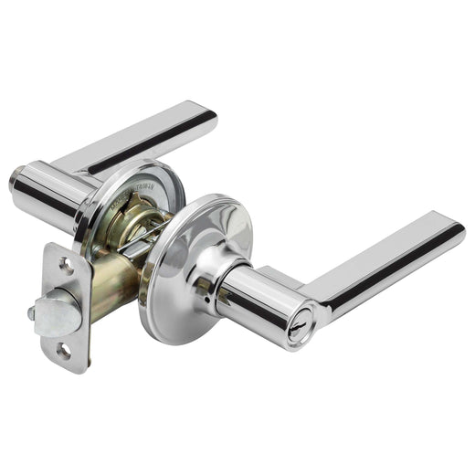 Image Of Door Lever Set Keyed / Entry Function Contemporary Style Fallon Collection - Chrome Finish - Harney Hardware