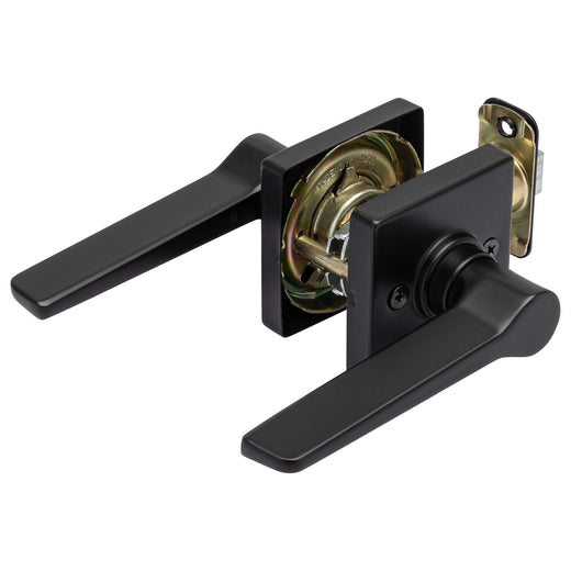 Image Of Door Lever Set Closet / Hall / Passage Function Contemporary Style Palm Collection - Matte Black Finish - Harney Hardware