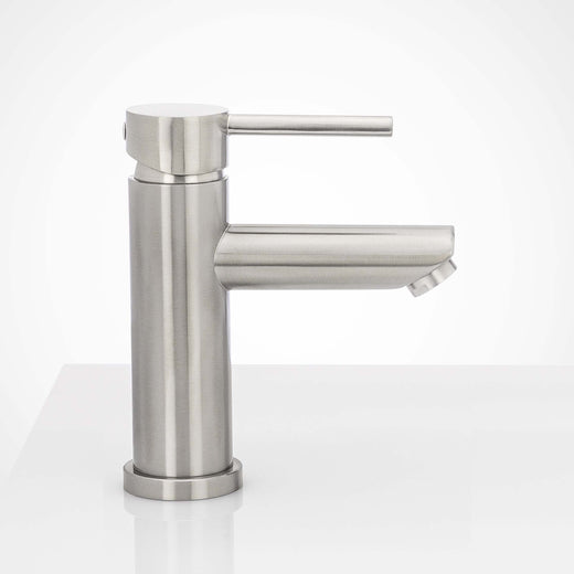 Image Of Single Hole Contemporary / Modern Bathroom Sink Faucet -  7 In. High - Satin Stainless Steel Finish - Harney Hardware