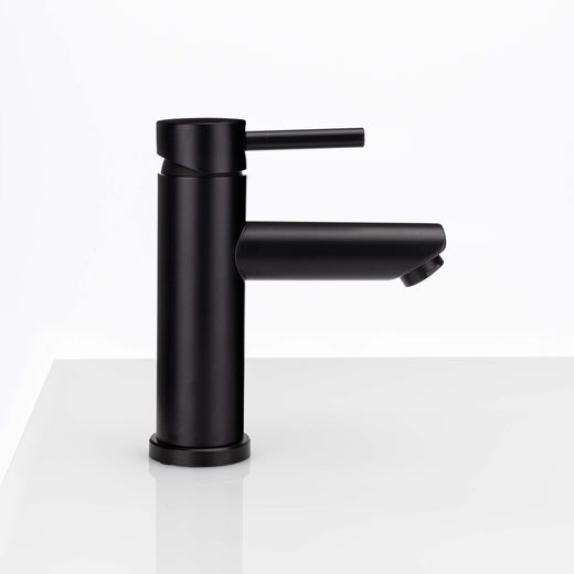 Image Of Single Hole Contemporary / Modern Bathroom Sink Faucet -  7 In. High - Matte Black Finish - Harney Hardware