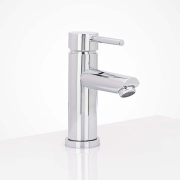 Image Of Single Hole Contemporary / Modern Bathroom Sink Faucet -  7 In. High - Polished Stainless Steel Finish - Harney Hardware