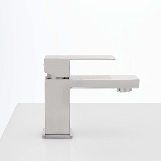 Image Of Single Hole Contemporary / Modern Bathroom Sink Faucet -  5 In. High - Satin Stainless Steel Finish - Harney Hardware
