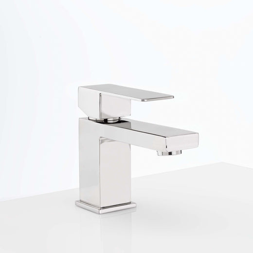 Image Of Single Hole Contemporary / Modern Bathroom Sink Faucet -  5 In. High - Polished Stainless Steel Finish - Harney Hardware